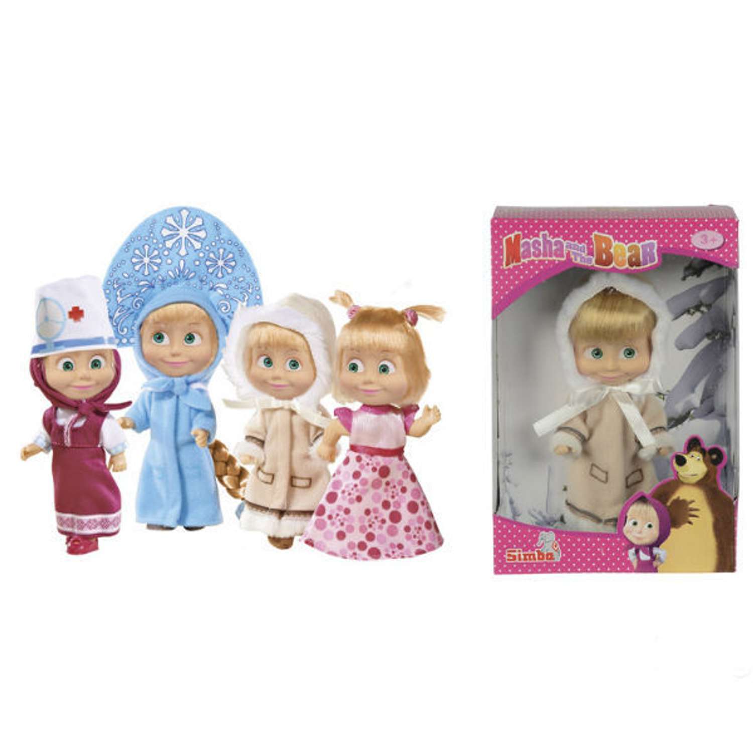 Кукла Маша и Медведь Маша 4 вида(снегурочка, день рождения, эскимоска, врач)12 см - фото 1