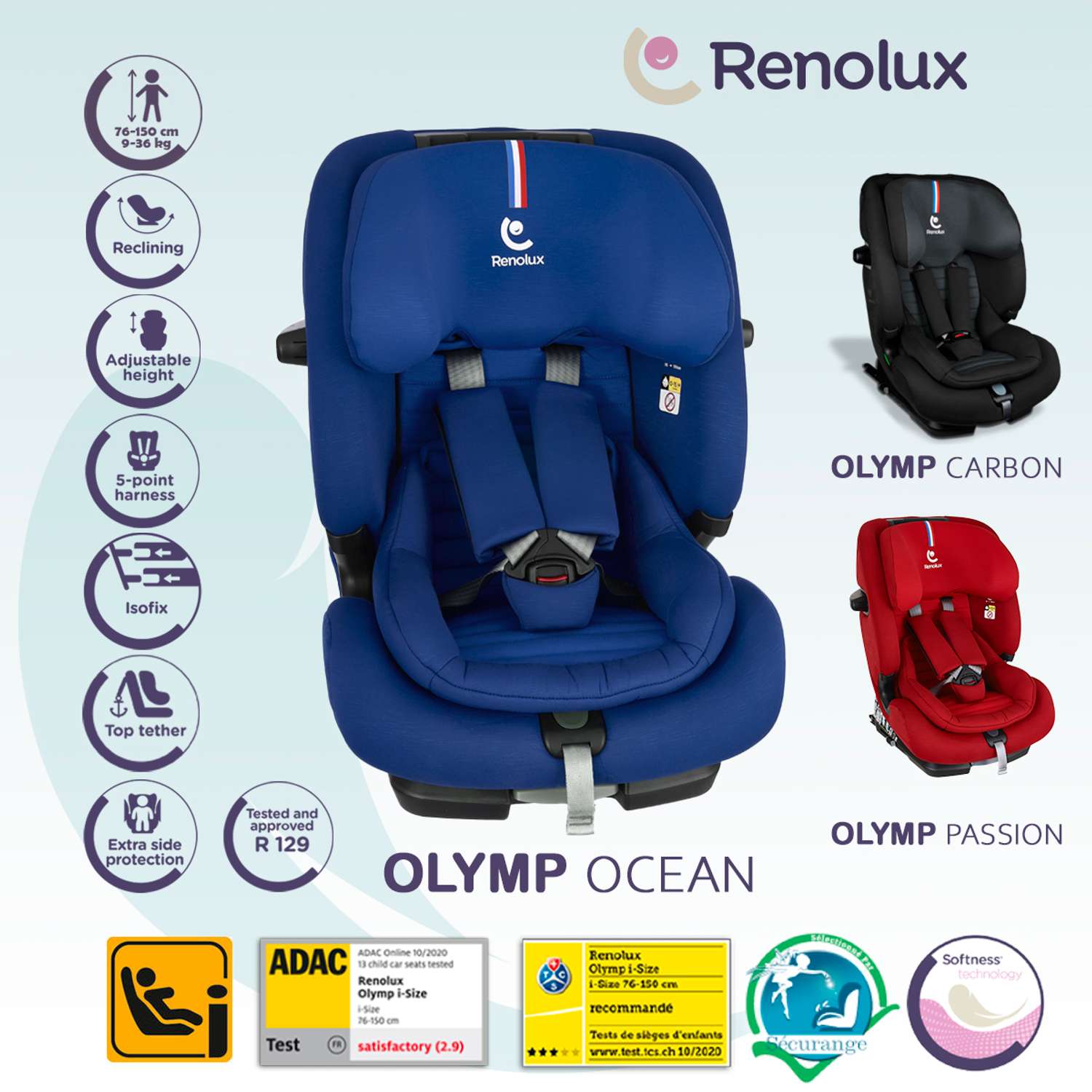 Автокресло Renolux Olymp 1/2/3 Ocean Синий - фото 2