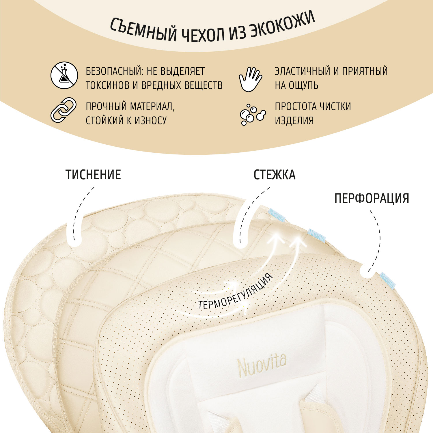 Стул-шезлонг для кормления Nuovita Tutela с тиснением Бежевый - фото 8