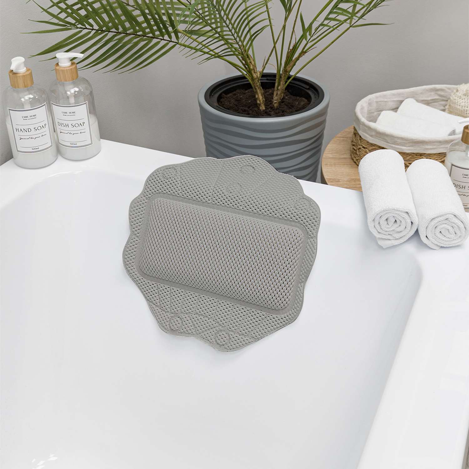 Подушка для ванны с присосками VILINA мягкая массажная расслабляющая 33х33 см серая - фото 1