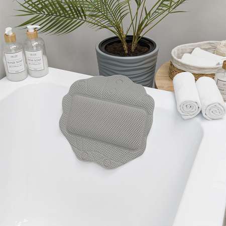 Подушка для ванны с присосками VILINA мягкая массажная расслабляющая 33х33 см серая