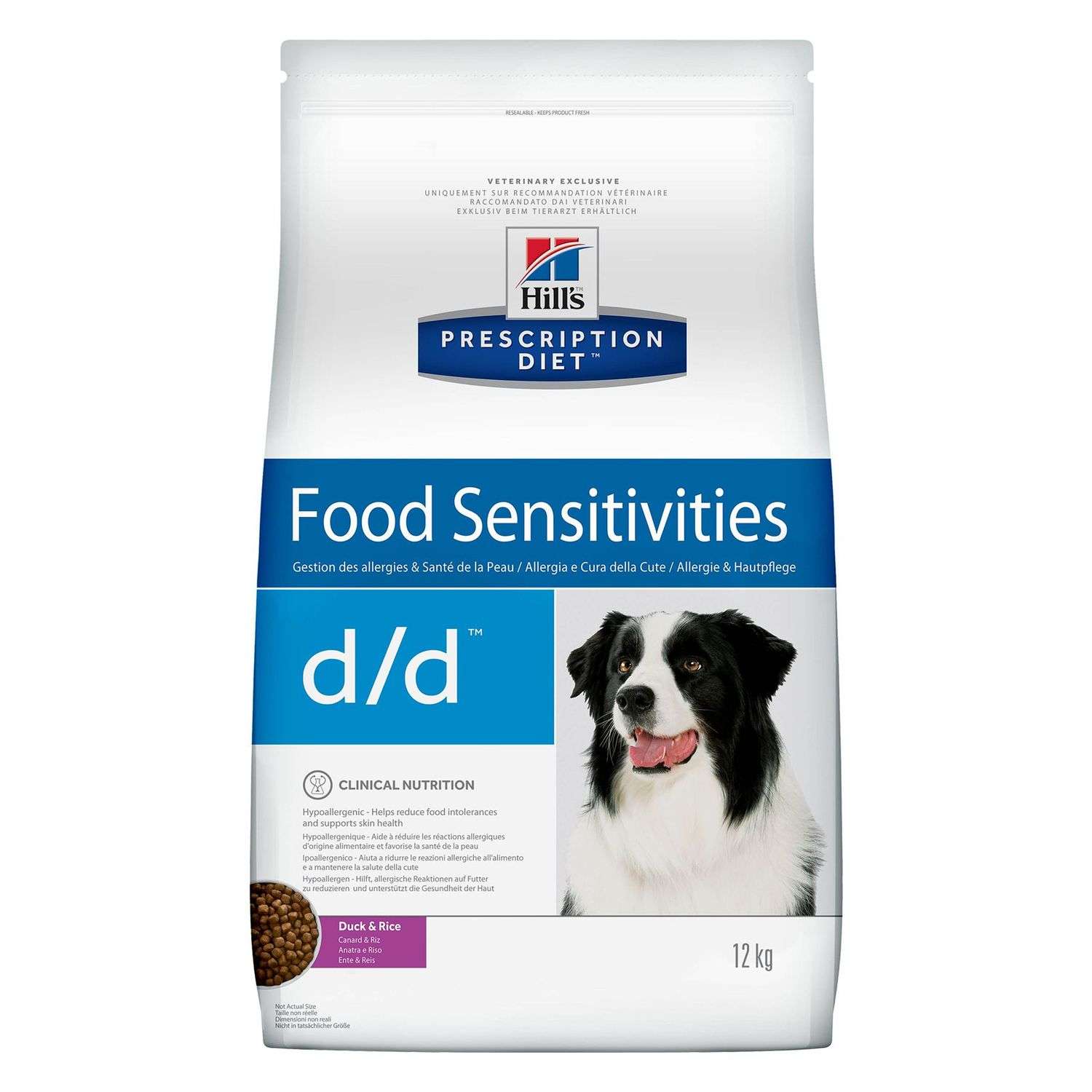 Корм для собак HILLS 12кг Prescription Diet d/d Food Sensitivities для кожи при аллергии и заболеваниях кожи утка с рисом сухой - фото 1
