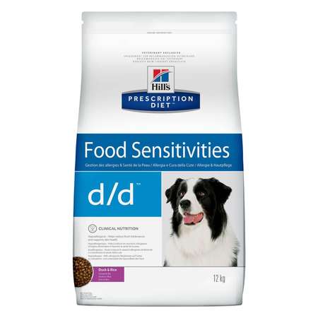 Корм для собак HILLS 12кг Prescription Diet d/d Food Sensitivities для кожи при аллергии и заболеваниях кожи утка с рисом сухой
