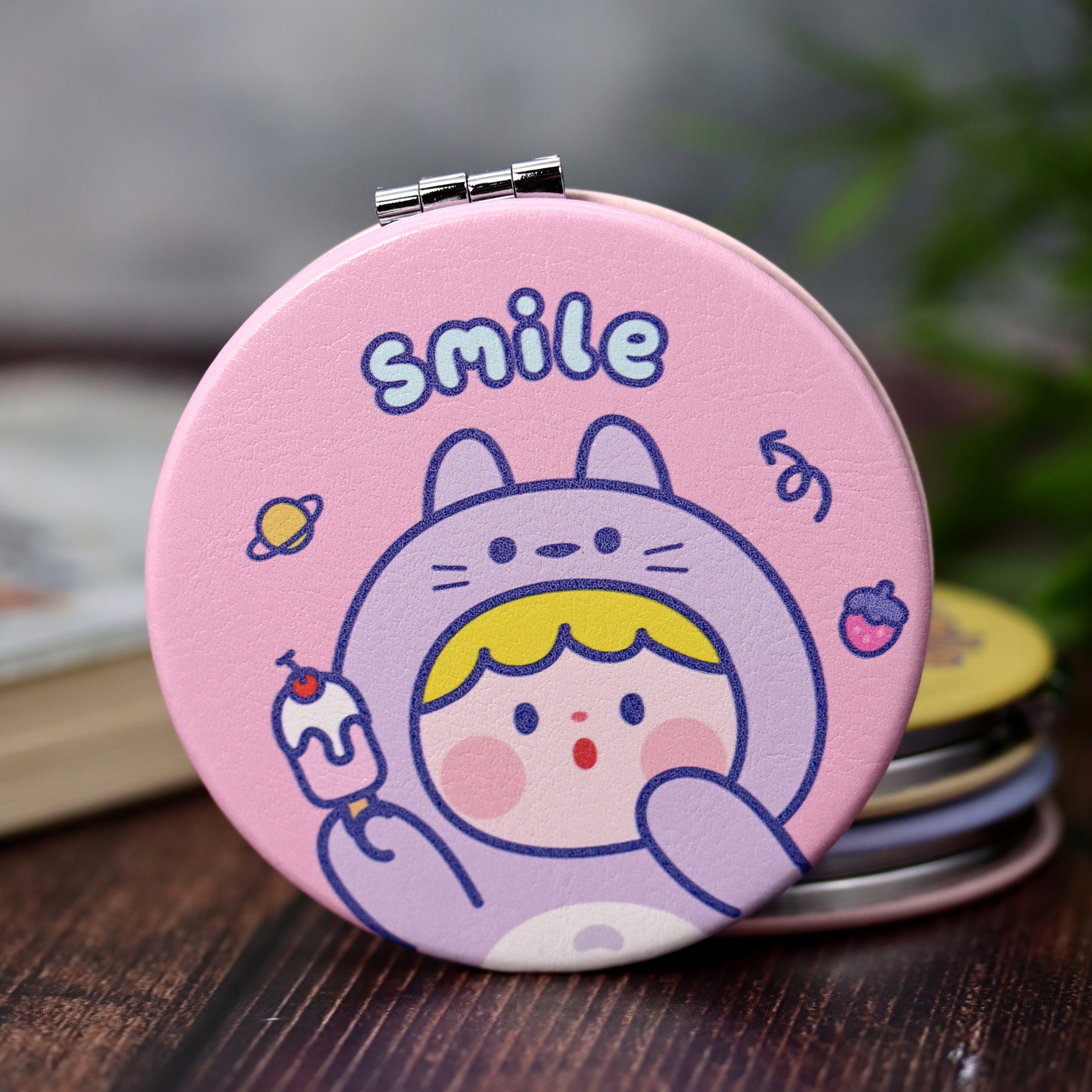 Зеркало карманное iLikeGift Smile cat hat pink с увеличением - фото 1