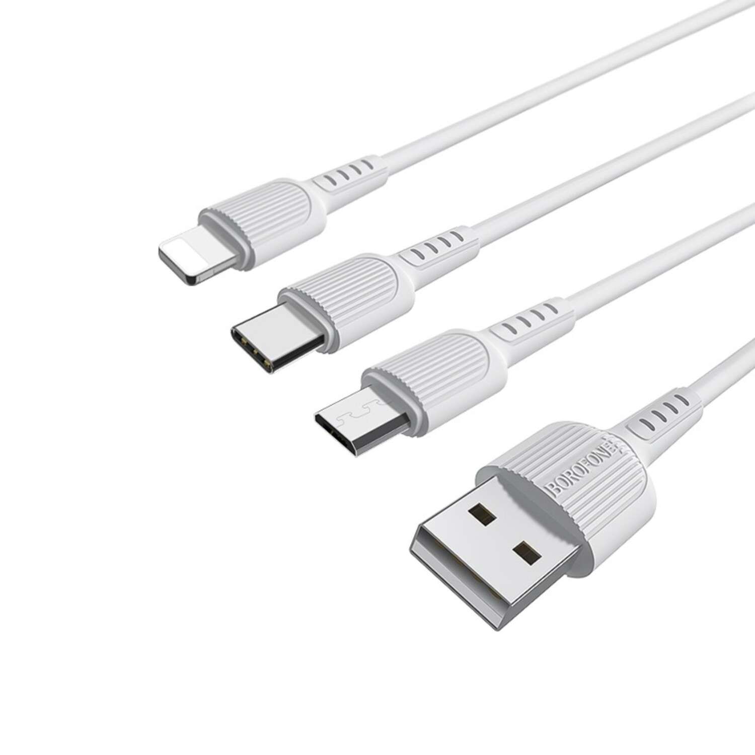 Кабель Borofone BX72 3в1 microUSB/Lightning/Type-C-USB 2А 1м в ассортименте - фото 4