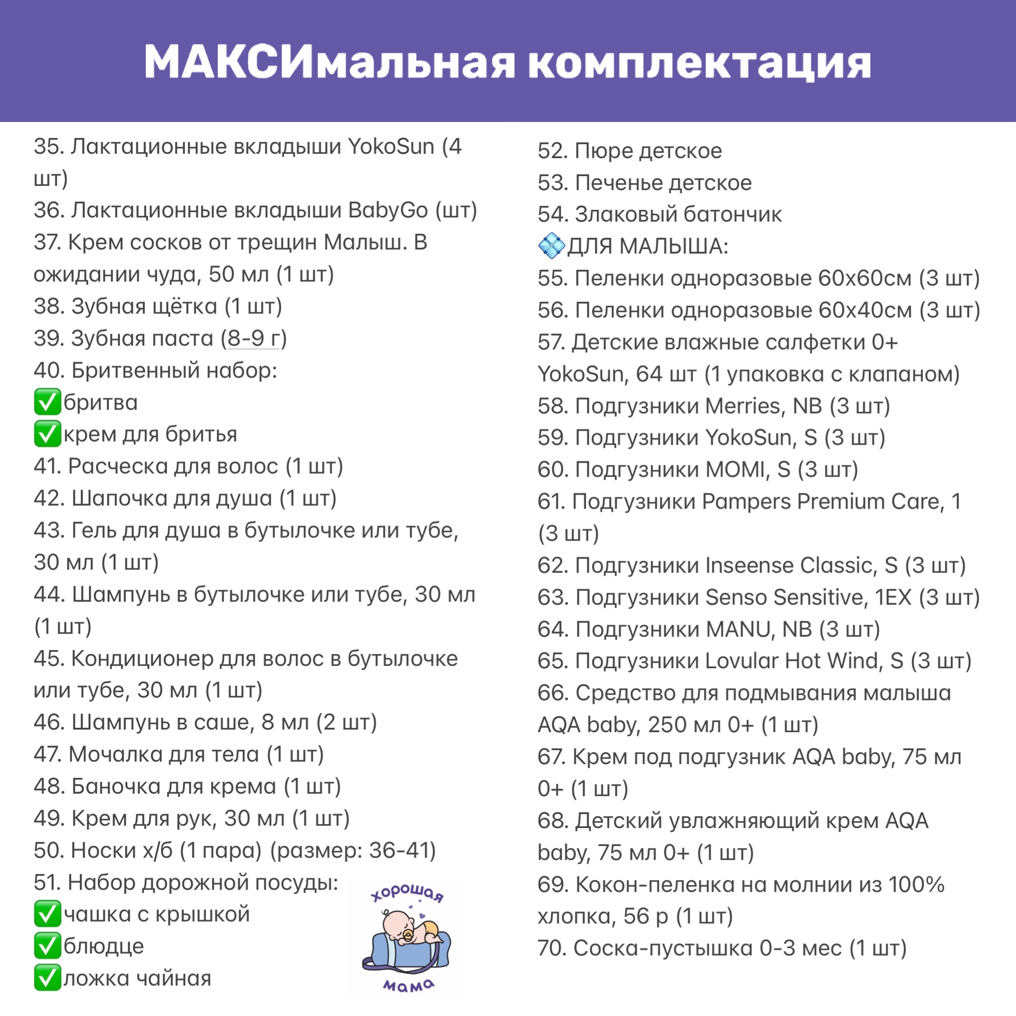 Готовая сумка в роддом Хорошая Мама Максимальная 70 предметов серая - фото 14