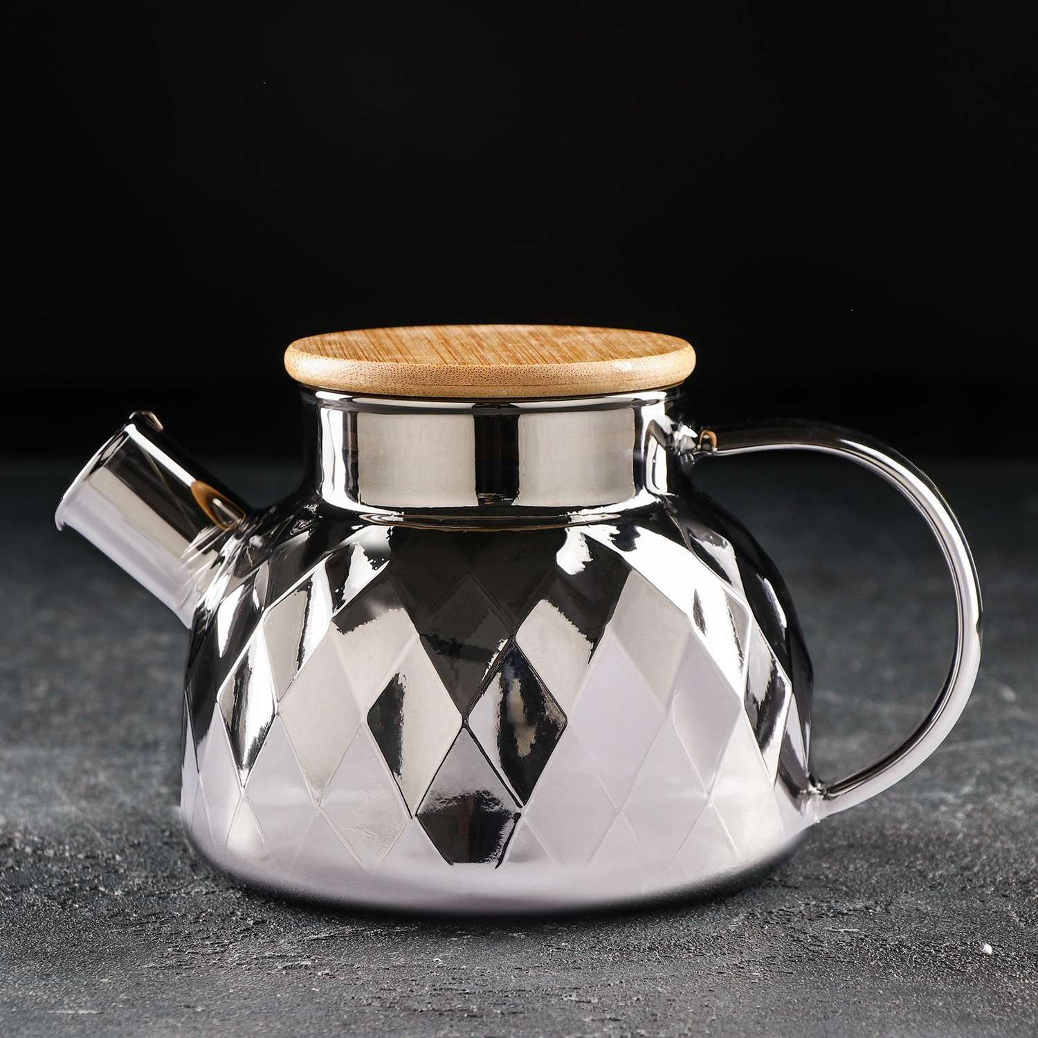 Чайник Sima-Land стеклянный заварочный «Круиз» 800 мл с металлическим ситом цвет серый - фото 1
