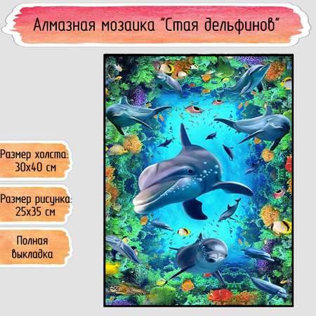 Алмазная мозаика Seichi Стая дельфинов 30х40 см