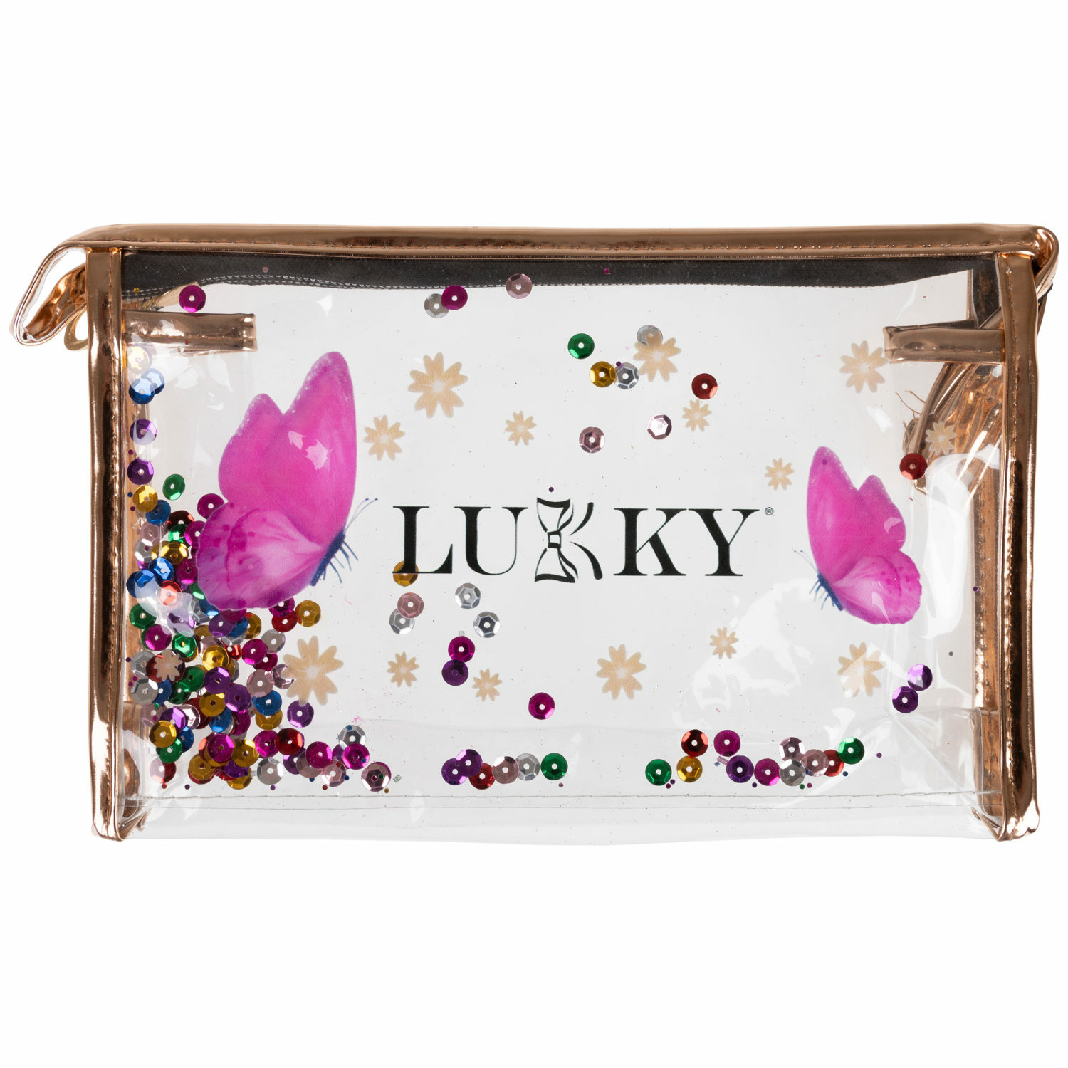 Косметичка женская набор 3 шт LUCKY Glam Trio прозрачные с подвижными блестками - фото 4