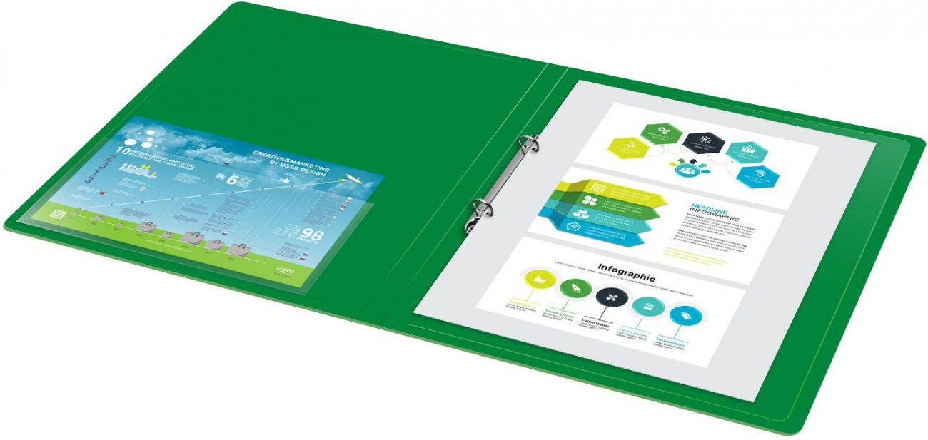 Папка на кольцах Бюрократ 2шт колец О-образные A4 18мм корешок пластик 0.7мм зеленый - фото 5