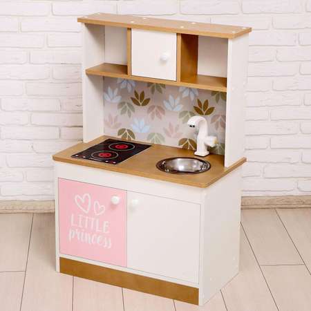 Игровая Zabiaka мебель «Детская кухня» цвет корпуса бело-бежевый цвет фасада бело-розовый фартук цветы