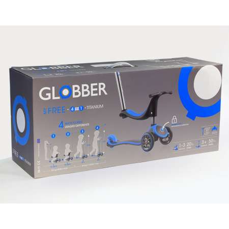 Самокат Globber My Free 4 в 1 Titanium Lights Голубой 462-130