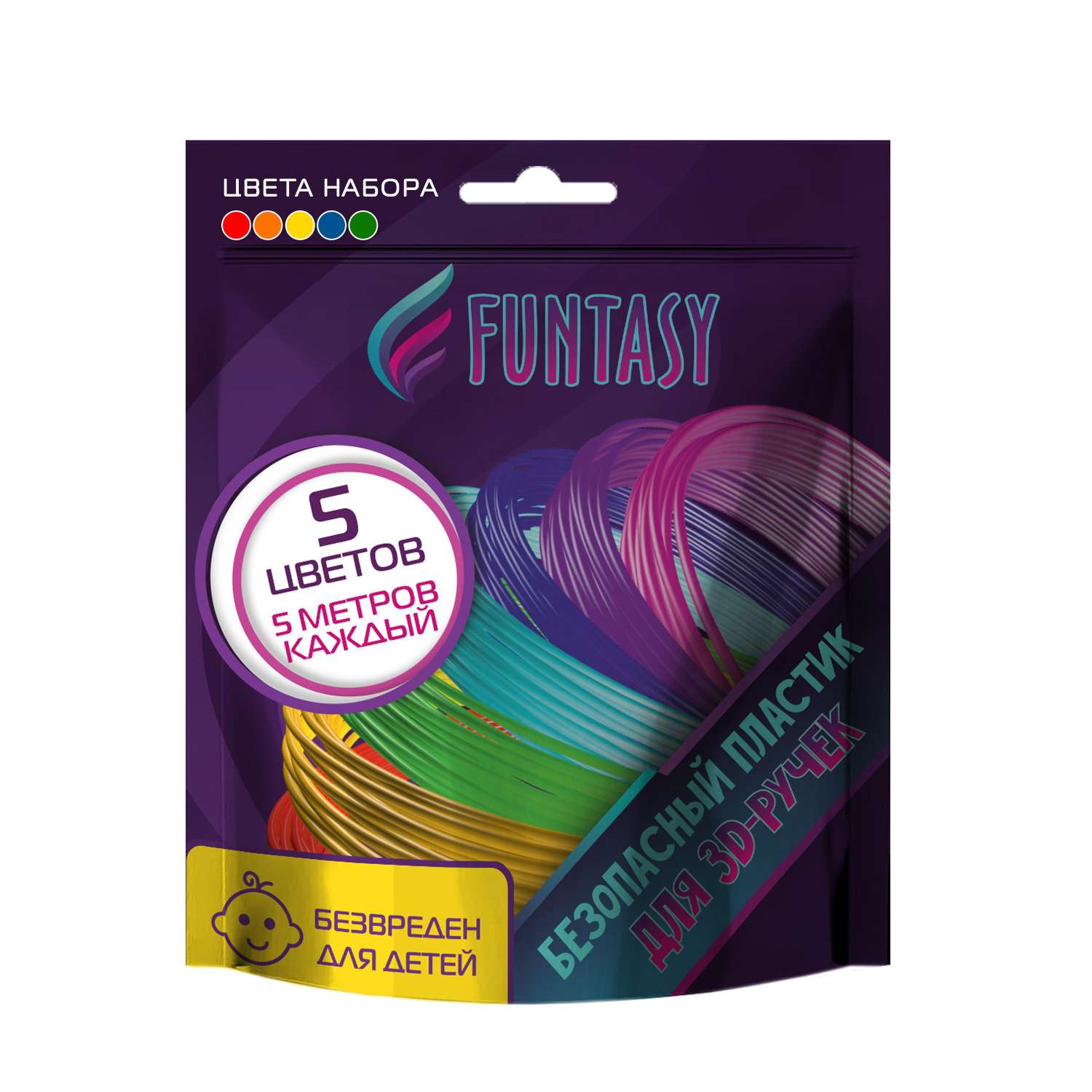 Пластик PLA для 3d ручки Funtasy 5 цветов по 5 метров - фото 1