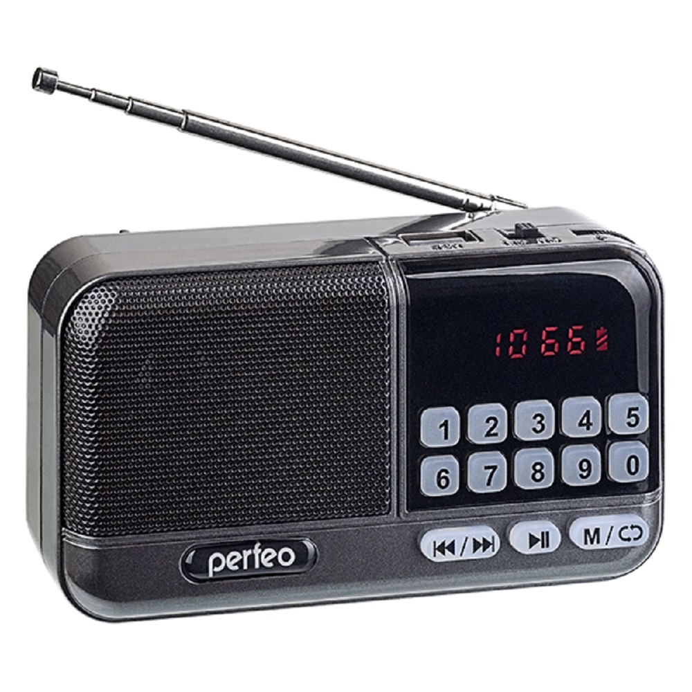 Радиоприемник Perfeo цифровой ASPEN FM 87.5-108МГц MP3 питание USB или  18650 серый i20GR