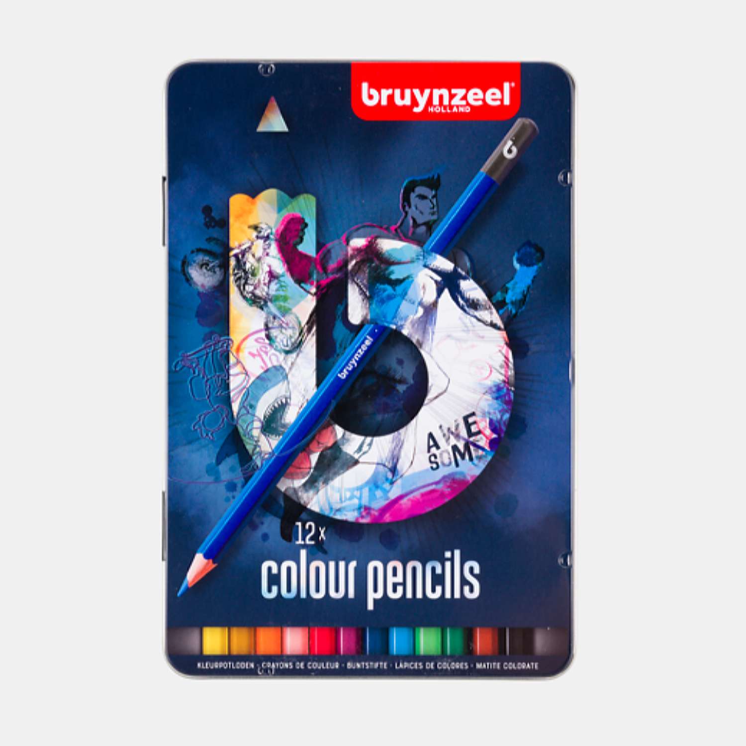 Набор цветных карандашей BRUYNZEEL Teen 12 цветов в синем металлическом коробе-пенале - фото 1
