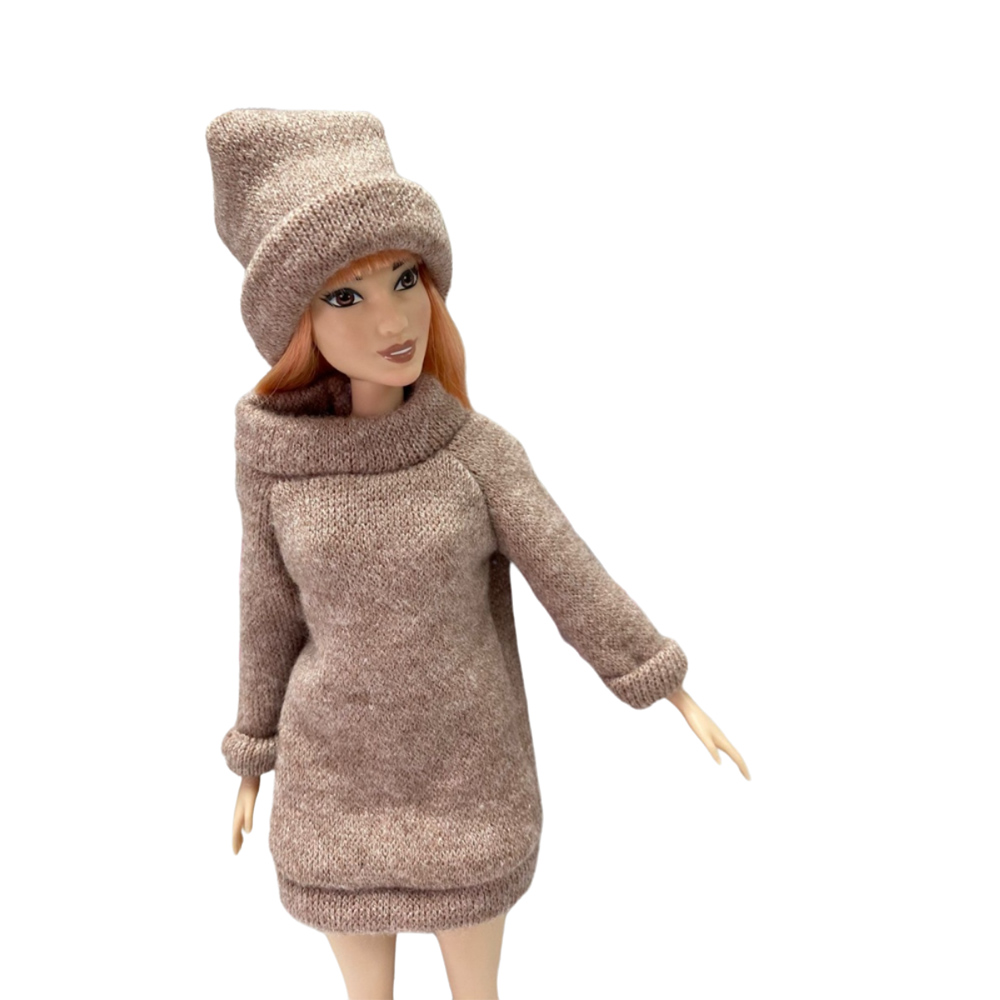Одежда для куклы Ani Raam Платье-свитер шапочка теплые гольфы Ani Raam для куклы Барби S250 - фото 2