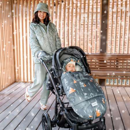 Конверт зимний AmaroBaby меховой Snowy Travel Горы серый 105 см