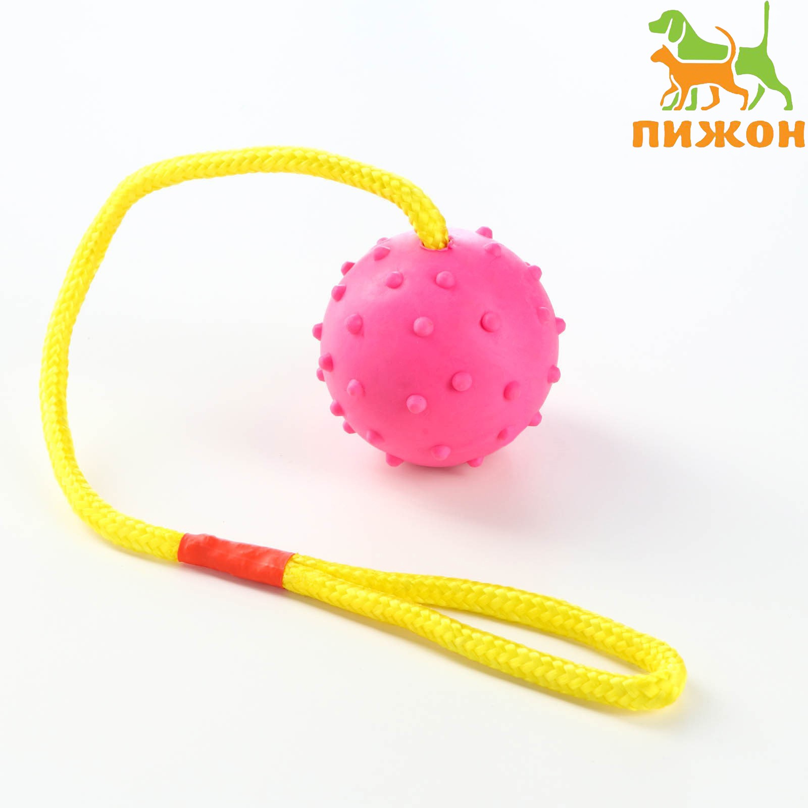 Игрушка Пижон мяч на веревке 6 см розовая - фото 1