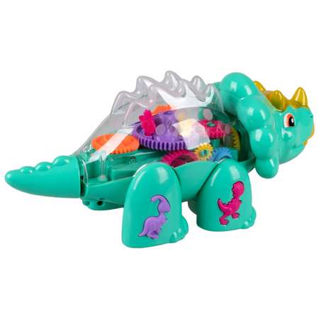 Детская игрушка динозавр 1TOY трицератопс Движок прозрачная с шестеренками со светом и звуком