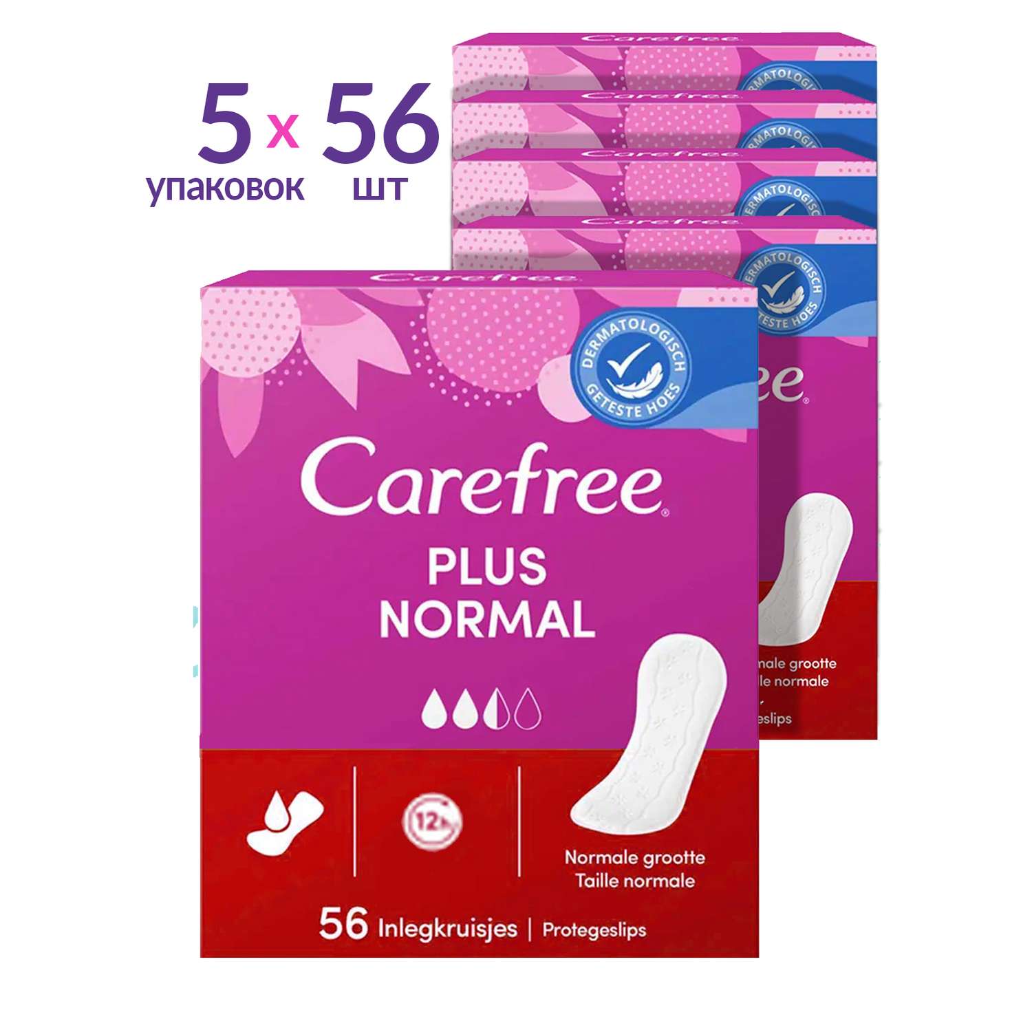 Прокладки гигиенические Carefree Plus Normal с легким ароматом свежести 56 шт х 5 упаковок - фото 1