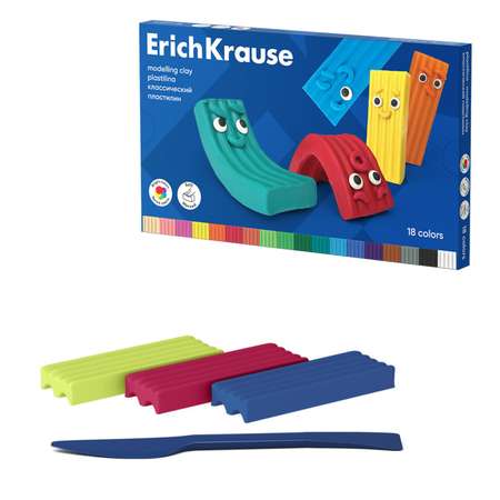 Пластилин ERICH KRAUSE 18 цветов 270 г ErichKrause «Jolly Friends Color Friends» со стеком в картонной упаковке