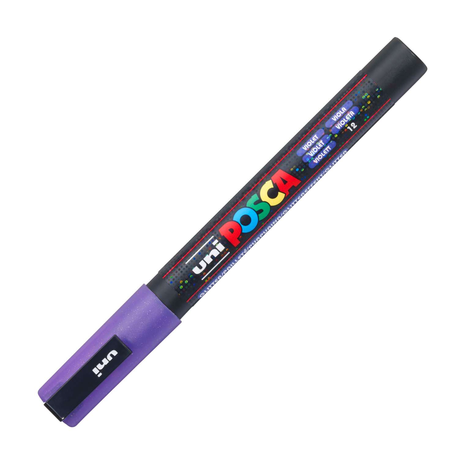 Маркер акриловый UNI POSCA PC-3ML помповый фиолетовый с блестками - фото 2