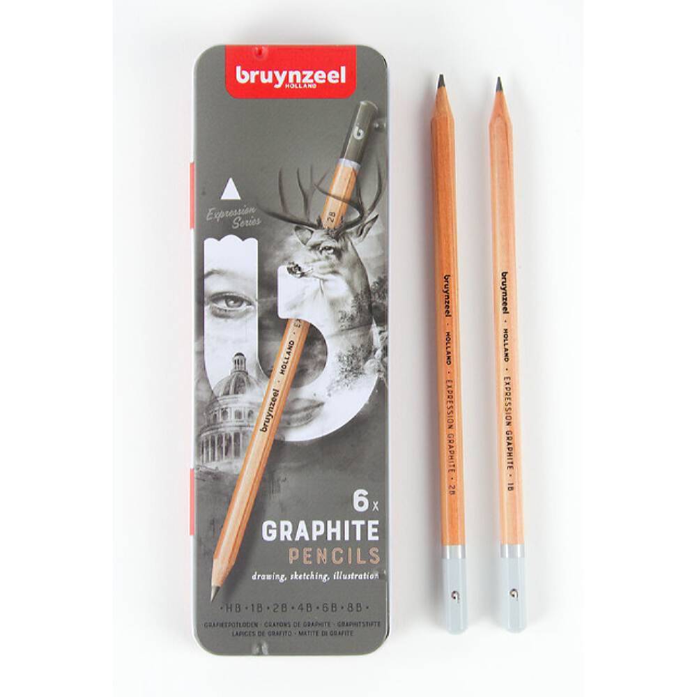 Набор карандашей для графики BRUYNZEEL Expression Graphite 6 типов жесткости в металлическом коробе-пенале - фото 2