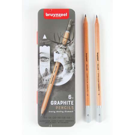 Набор карандашей для графики BRUYNZEEL Expression Graphite 6 типов жесткости в металлическом коробе-пенале