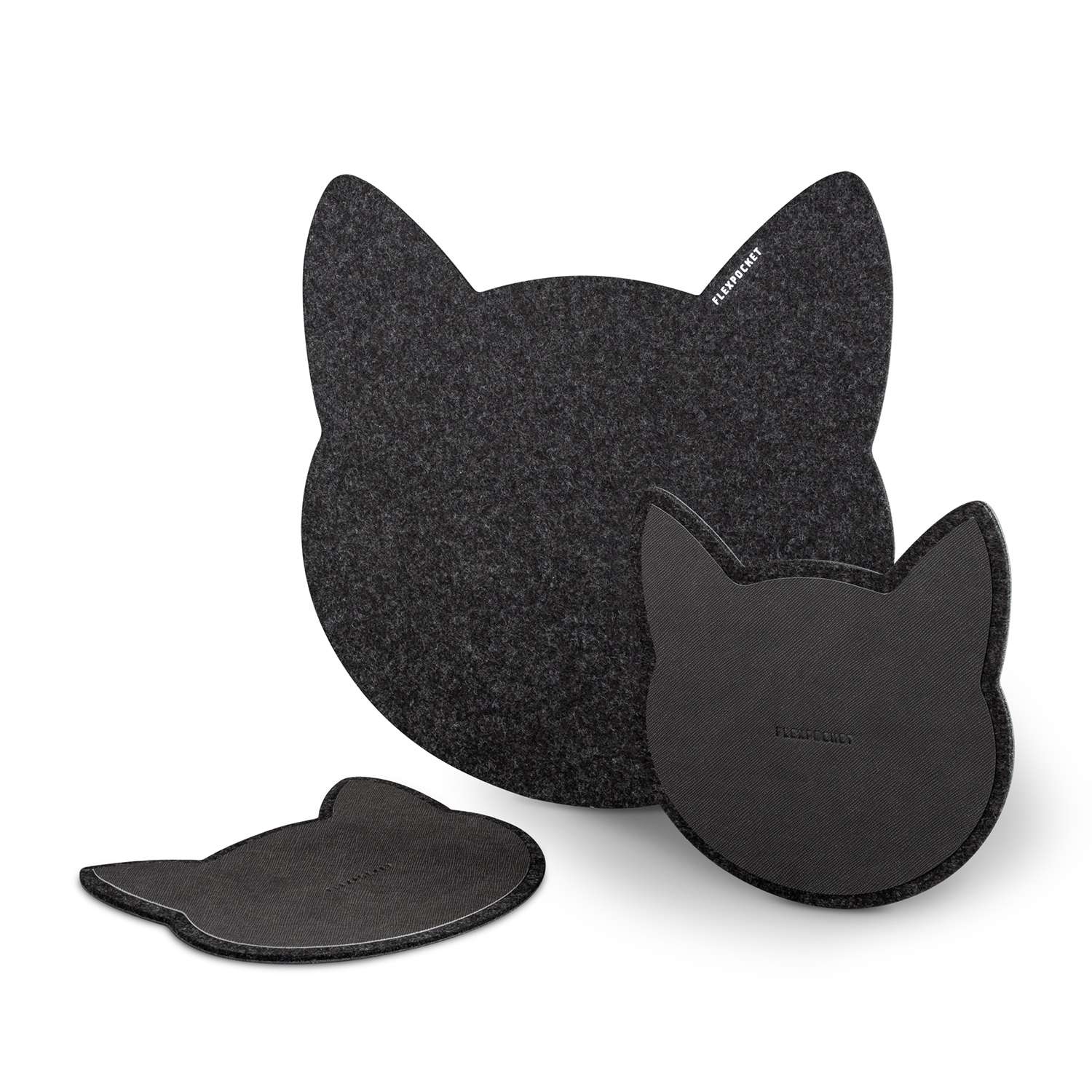 Настольный коврик Flexpocket для мыши в виде кошки + комплект с подставкой под кружку черный - фото 2