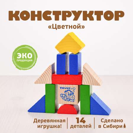 Конструктор деревянный детский Томик Цветной 14 деталей 6678-14