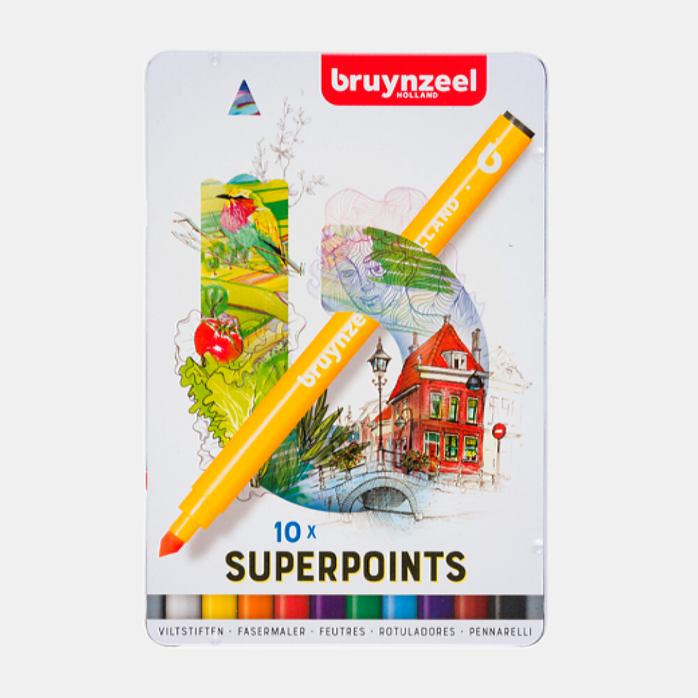 Набор фломастеров Bruynzeel Kids Super Point 15 цветов в металлическом коробе-пенале - фото 1