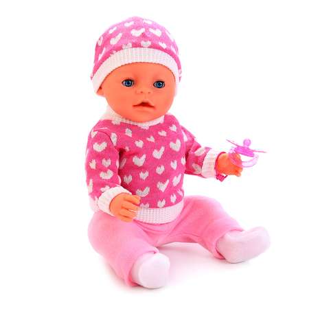 Кукла Карапуз интерактивная 3 функции в розовой кофточке в белый горошек
