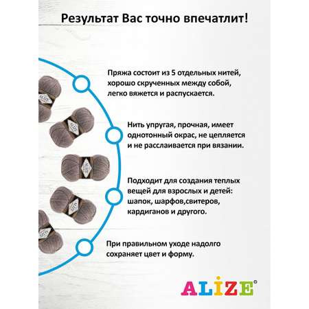 Пряжа Alize полушерстяная мягкая тонкая Lanagold 100 гр 240 м 5 мотков 650 due