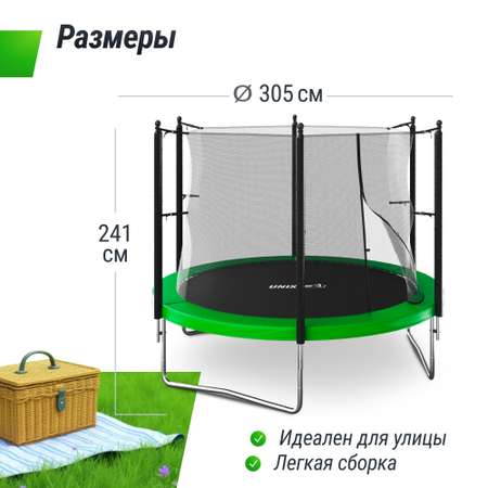 Батут каркасный Simple 10 ft UNIX line Green с внутренней защитной сеткой общий диаметр 305 см до 140 кг