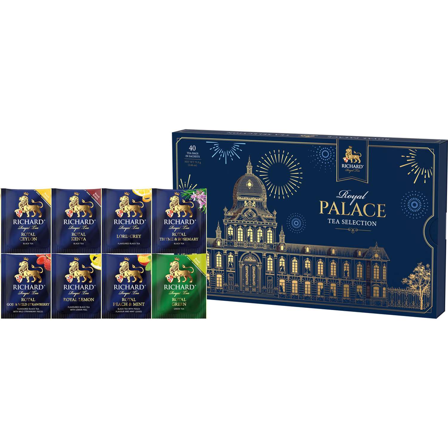 Чайное ассорти Richard Royal Palace tea selection 40 пакетиков 8 вкусов подарочная упаковка - фото 3