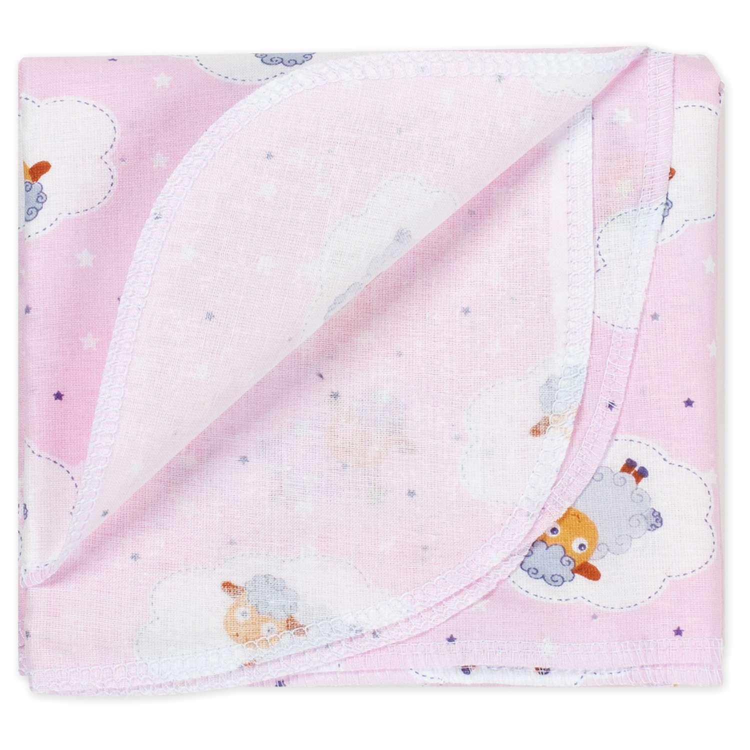 Пеленка ситцевая Чудо-чадо для новорожденных «Вариации» 95х120см розовый/овечки - фото 2