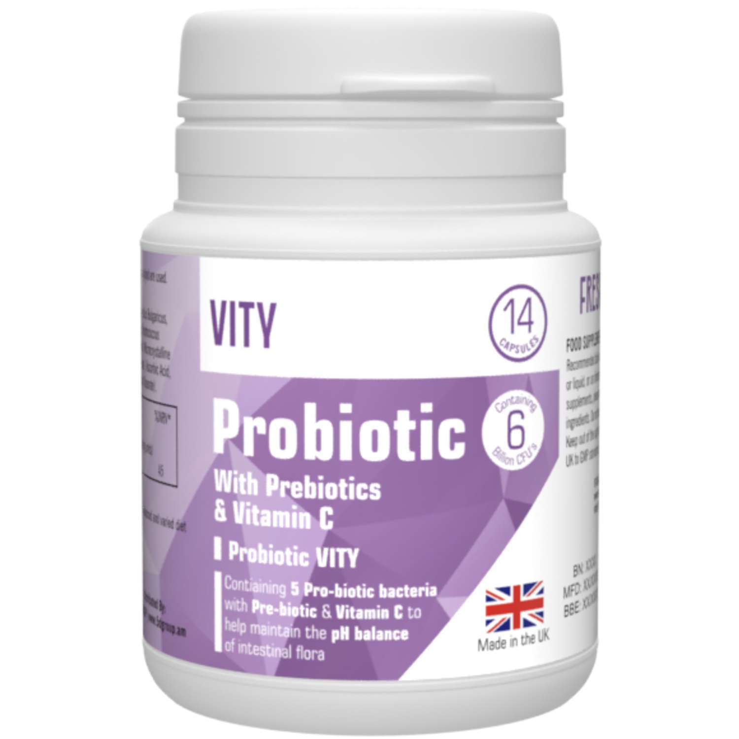 БАД VITY пробиотик с пребиотиком и витамином С 36мг 14 капсул Великобритания - фото 1