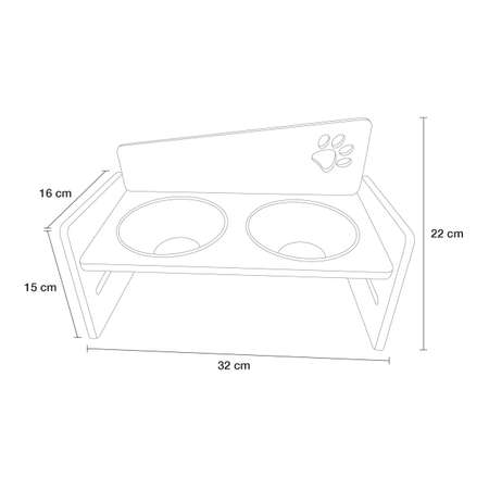 Регулируемая по высоте Kami Concept двойная миска для кошек и собак на деревянной подставке 2х300 мл