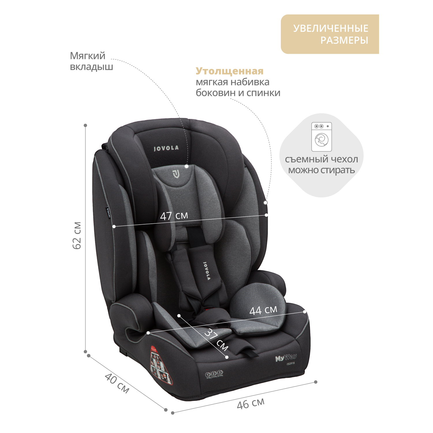 Автокресло JOVOLA MyWay ISOFIX группа 1+2+3 (9-36 кг) черный-серый - фото 3