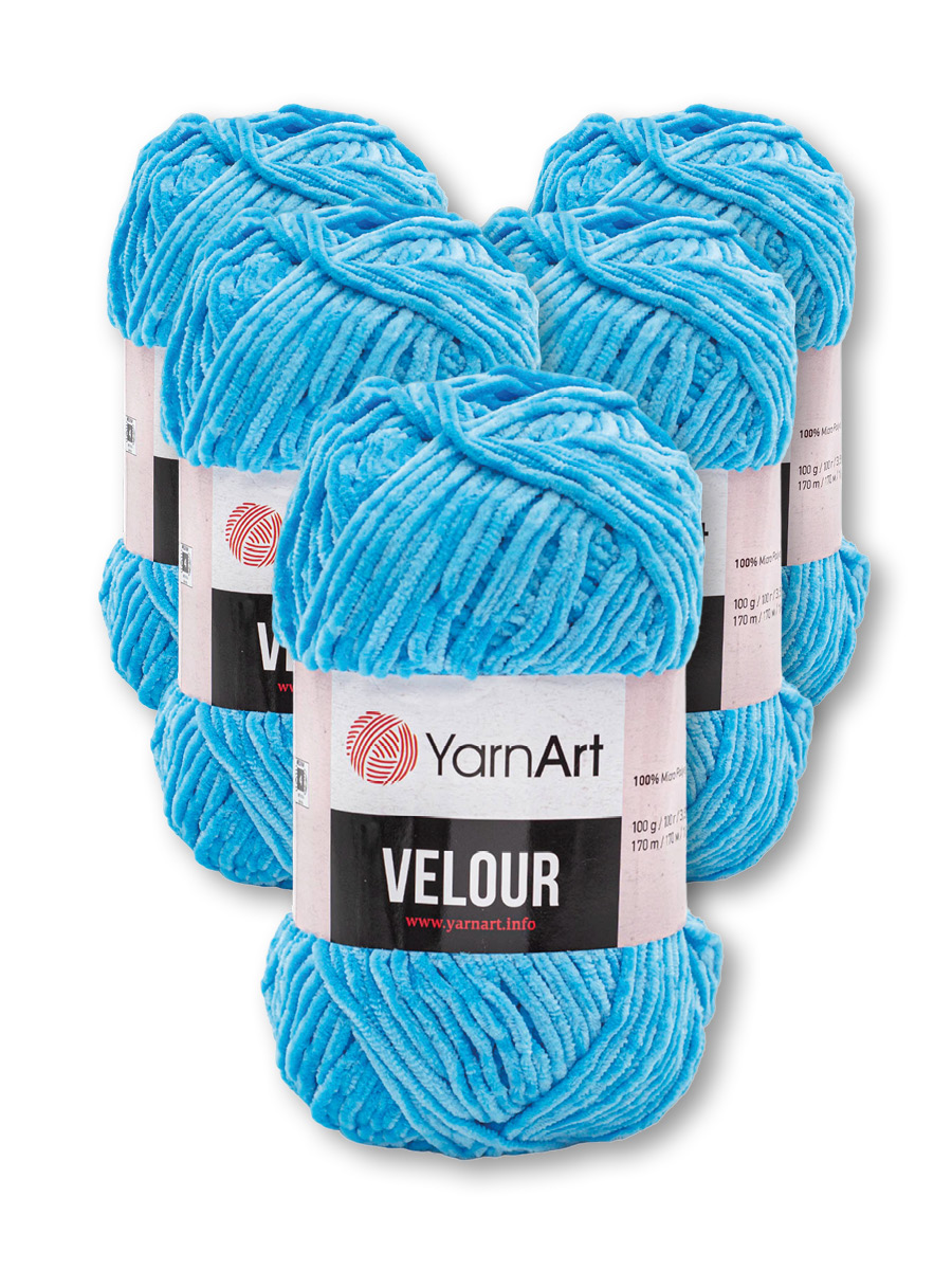 Пряжа для вязания YarnArt Velour 100 г 170 м микрополиэстер мягкая велюровая 5 мотков 850 бирюза - фото 3