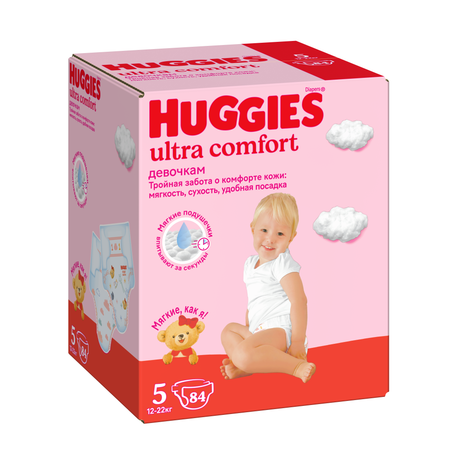 Подгузники Huggies Ultra Comfort для девочек 5 (12-22 кг) 84 шт.