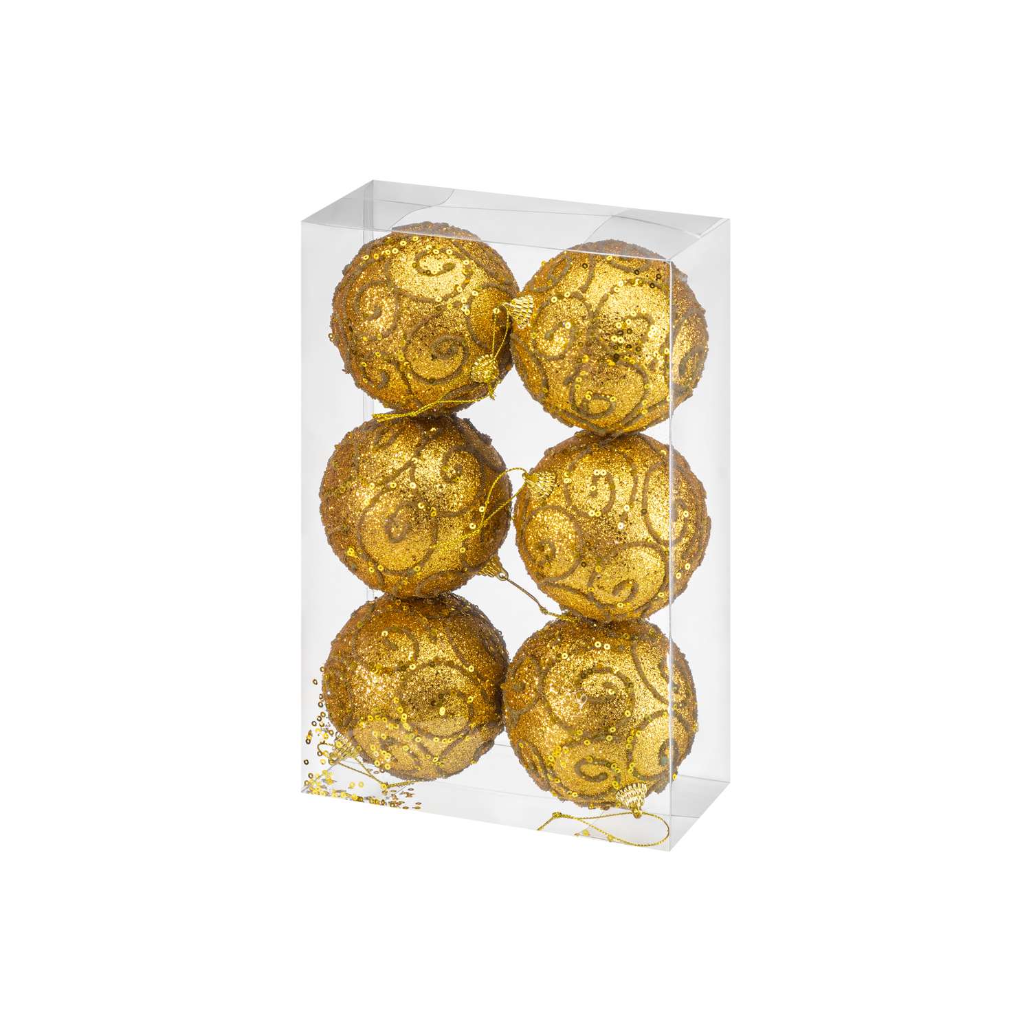 Набор Elan Gallery 6 новогодних шаров 9.5х9.5 см Вензеля золото - фото 6