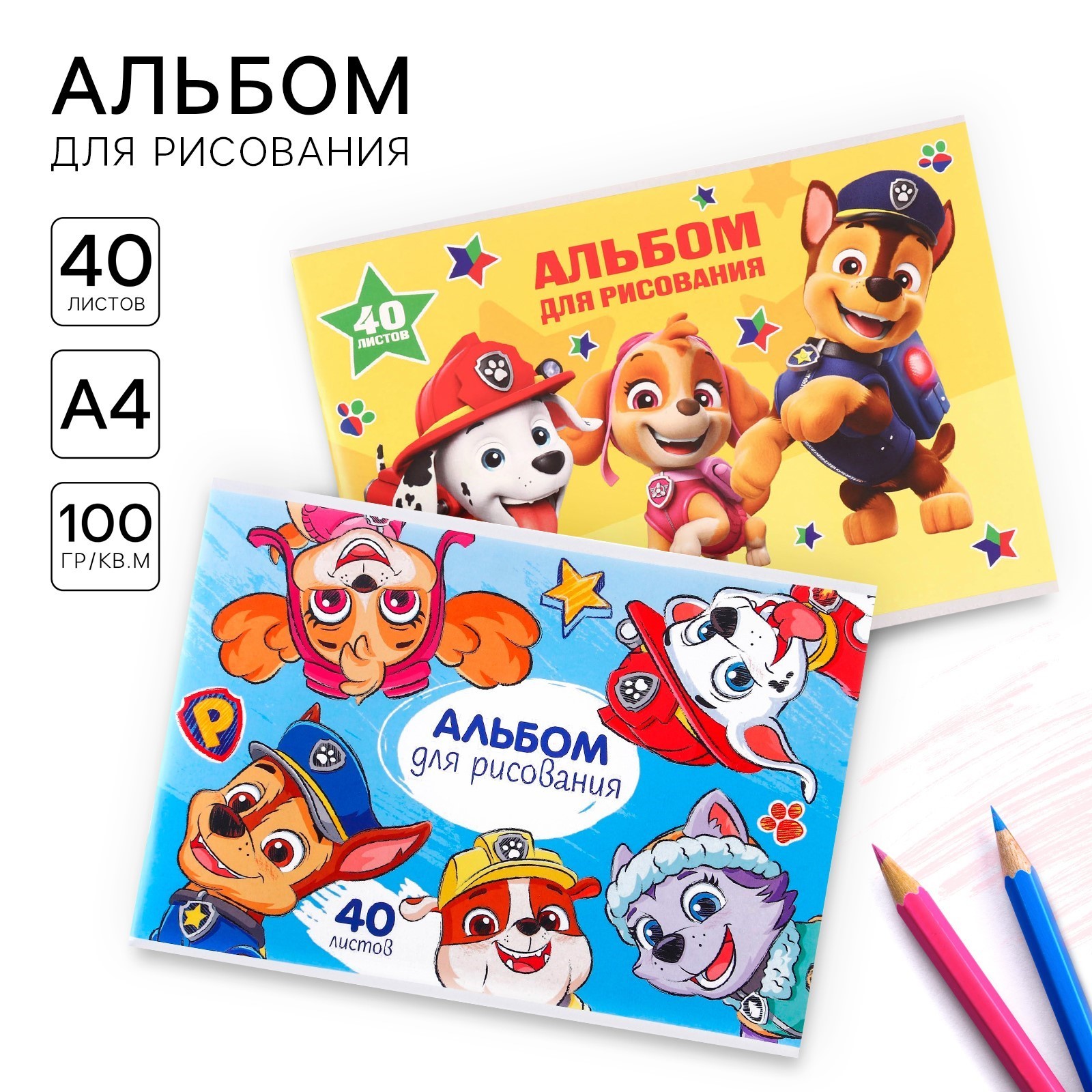 Набор альбомов для рисования на скрепке Paw Patrol 40 листов 2 штуки - фото 1