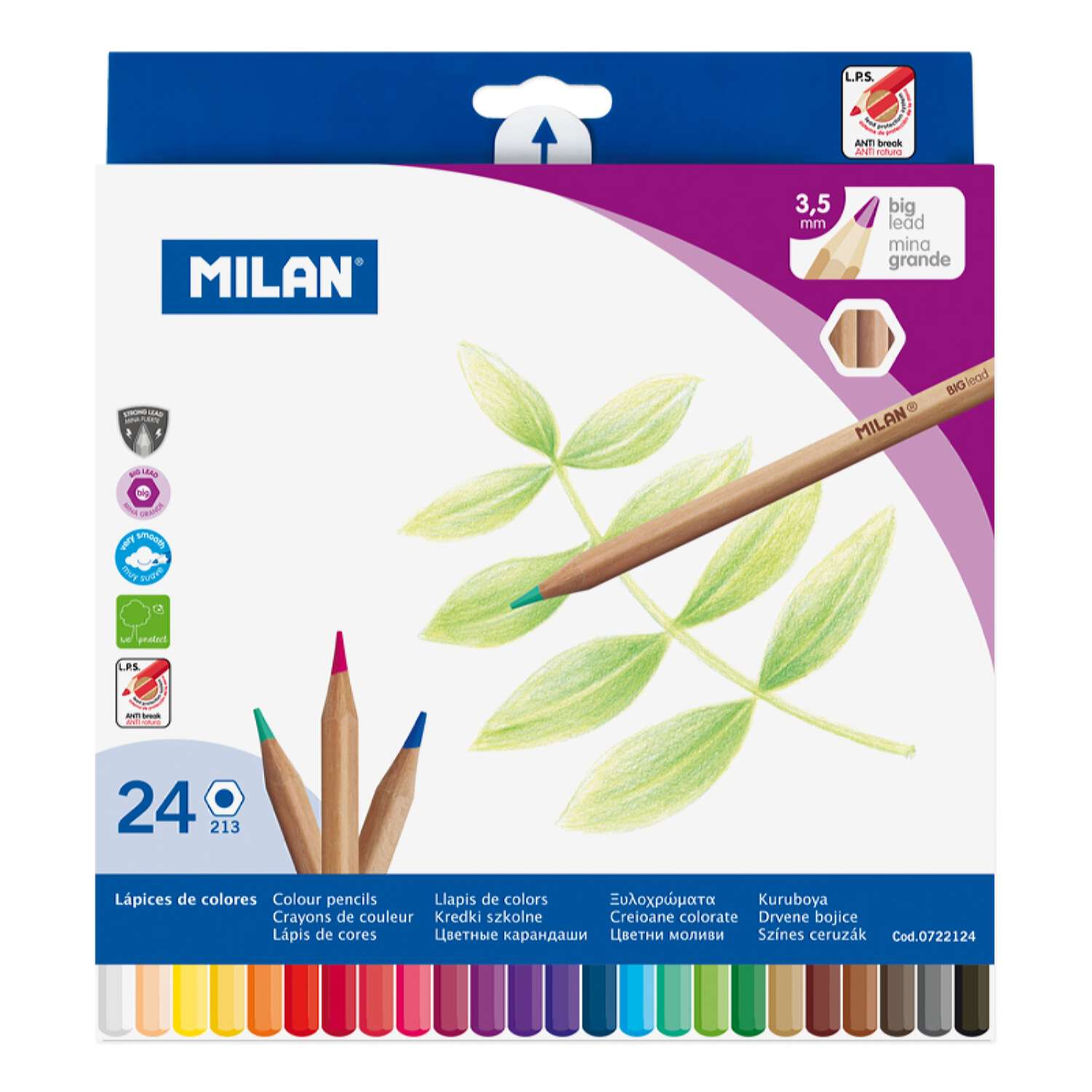 Набор цветных карандашей MILAN 24 шт шестигранный корпус в картонной упаковке - фото 1