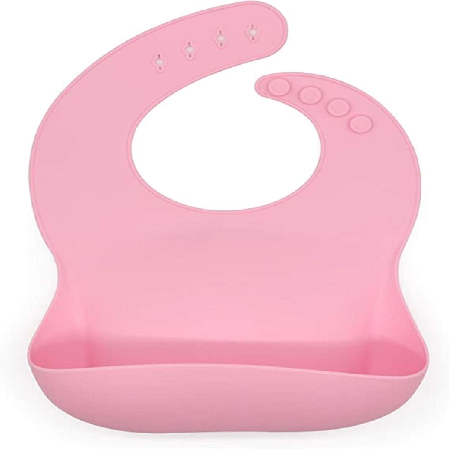 Детский силиконовый нагрудник MIKMEL для кормления мягкий с карманом и застежкой Pink - фото 1