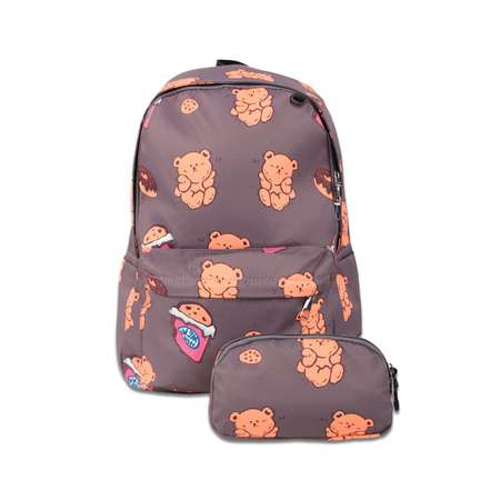 Рюкзак с косметичкой Pretty Mania Медведь серый