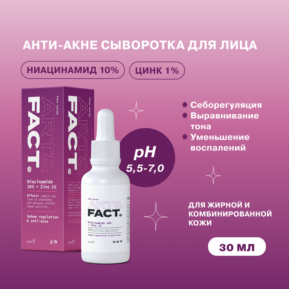 Сыворотка для лица ARTFACT анти-акне с цинком и ниацинамидом 30 мл - фото 2