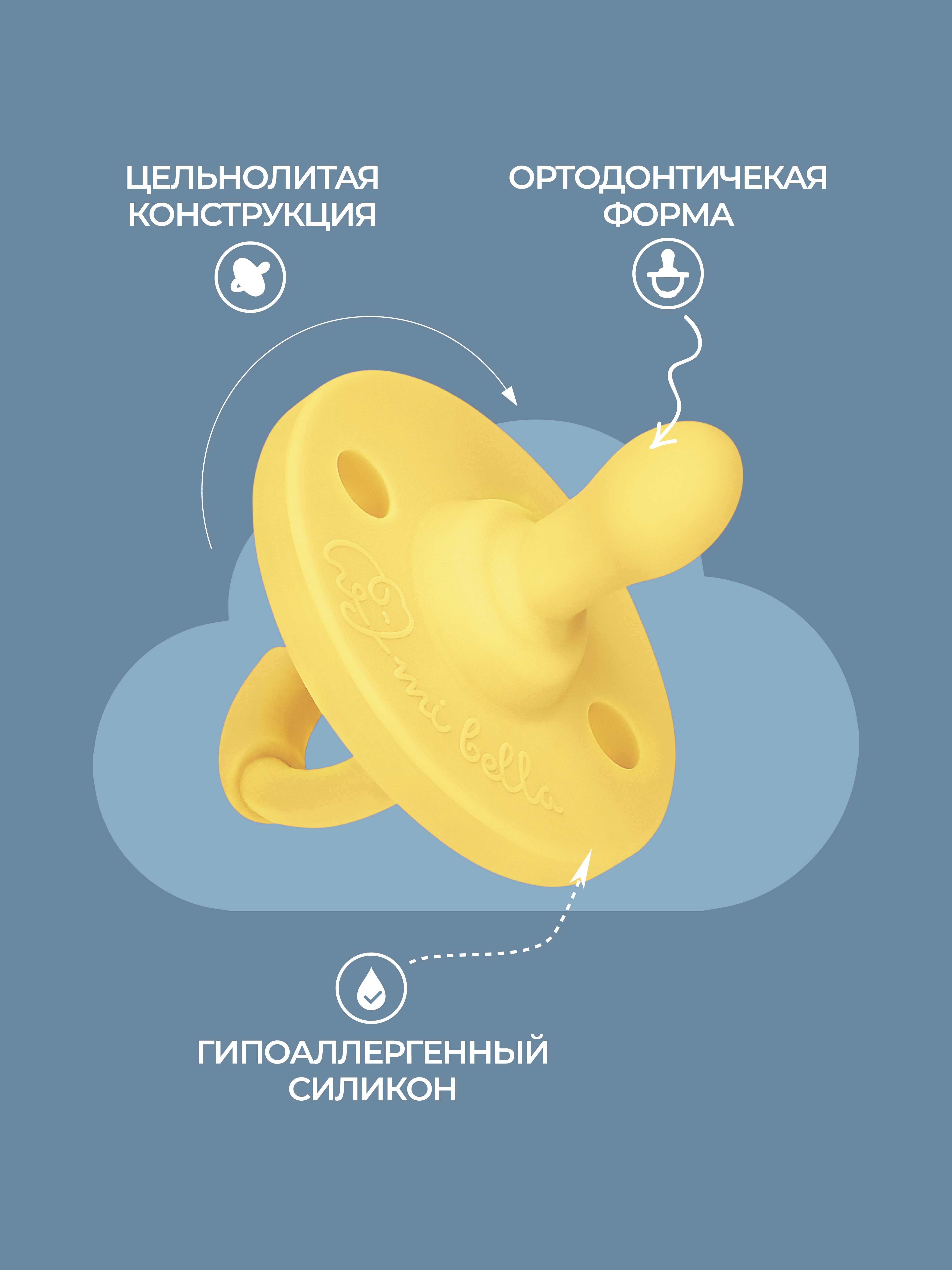 Соска-пустышка Mibella ортодонтическая 0-36 месяцев желтая - фото 4