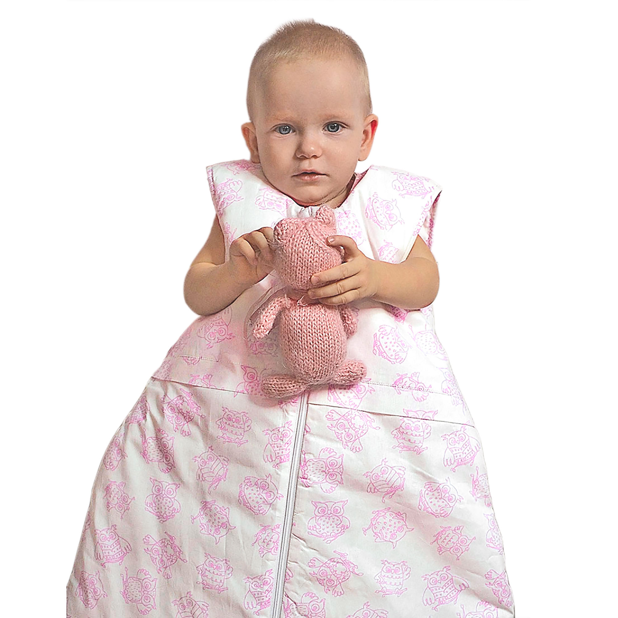 Одеяло-спальный мешок розовый Засыпашки Утепленный Совы 80 см хлопок 100% - фото 3