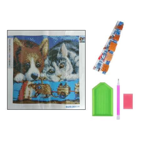 Алмазная мозаика Seichi Кот пёс и заводная мышка 30х30 см